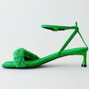 Tibi Cameron Suede and Faux Shearling Sandal